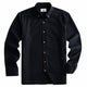 Front view of men's black long-sleeve linen-cotton button-down shirt, flat lay on white background