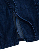 Front waist tie closure detail on OROMEN Indigo Sashiko Haori Kimono