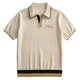Front flat lay of men's cream retro contrast tipping knit polo shirt on white background – OROMEN