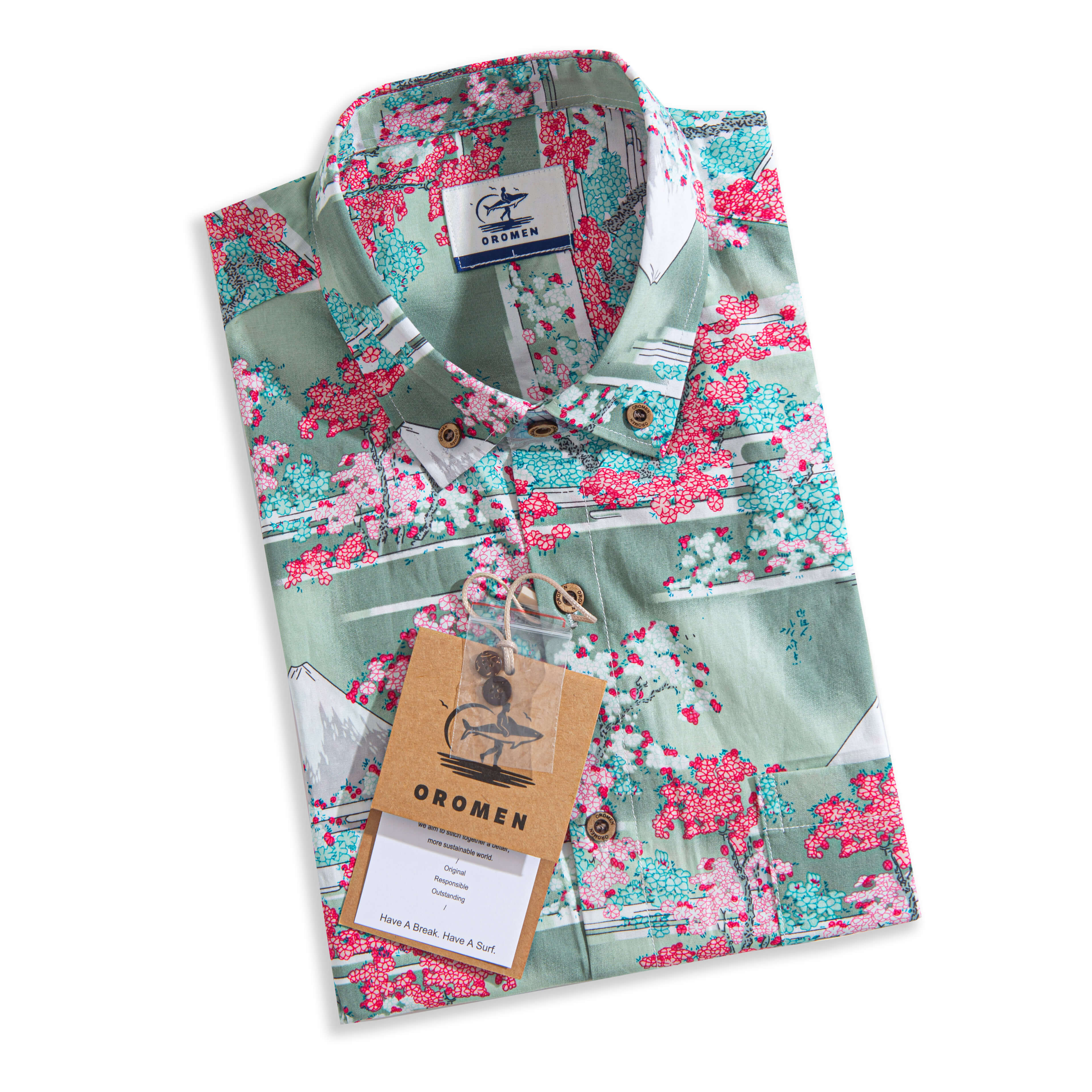 Fuji Sakura Breeze Shirt Detail - Hand-Painted Japanese Mountain and Sakura Design