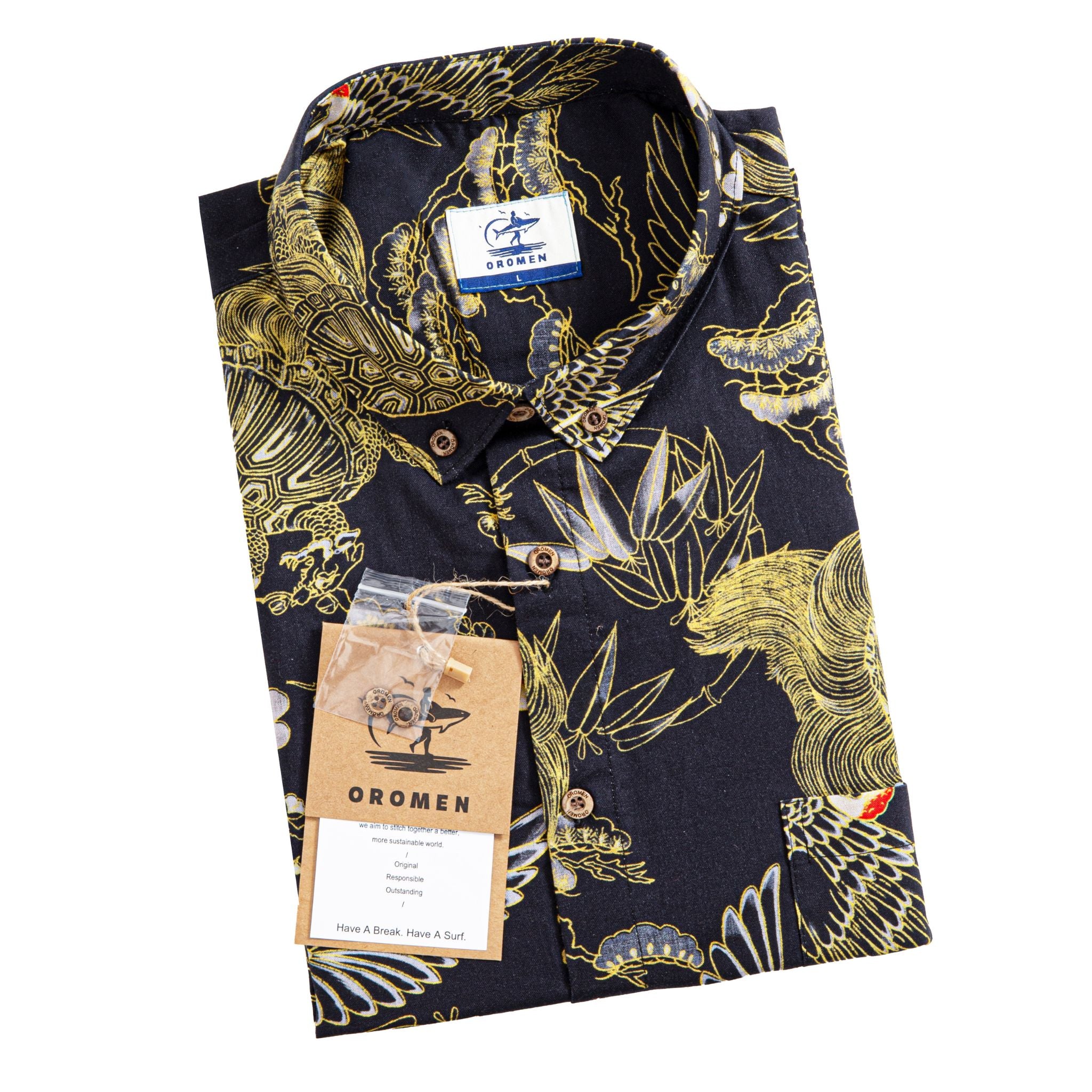 Crane Elegance Japanese Ukiyo-e Cotton Shirt | OROMEN
