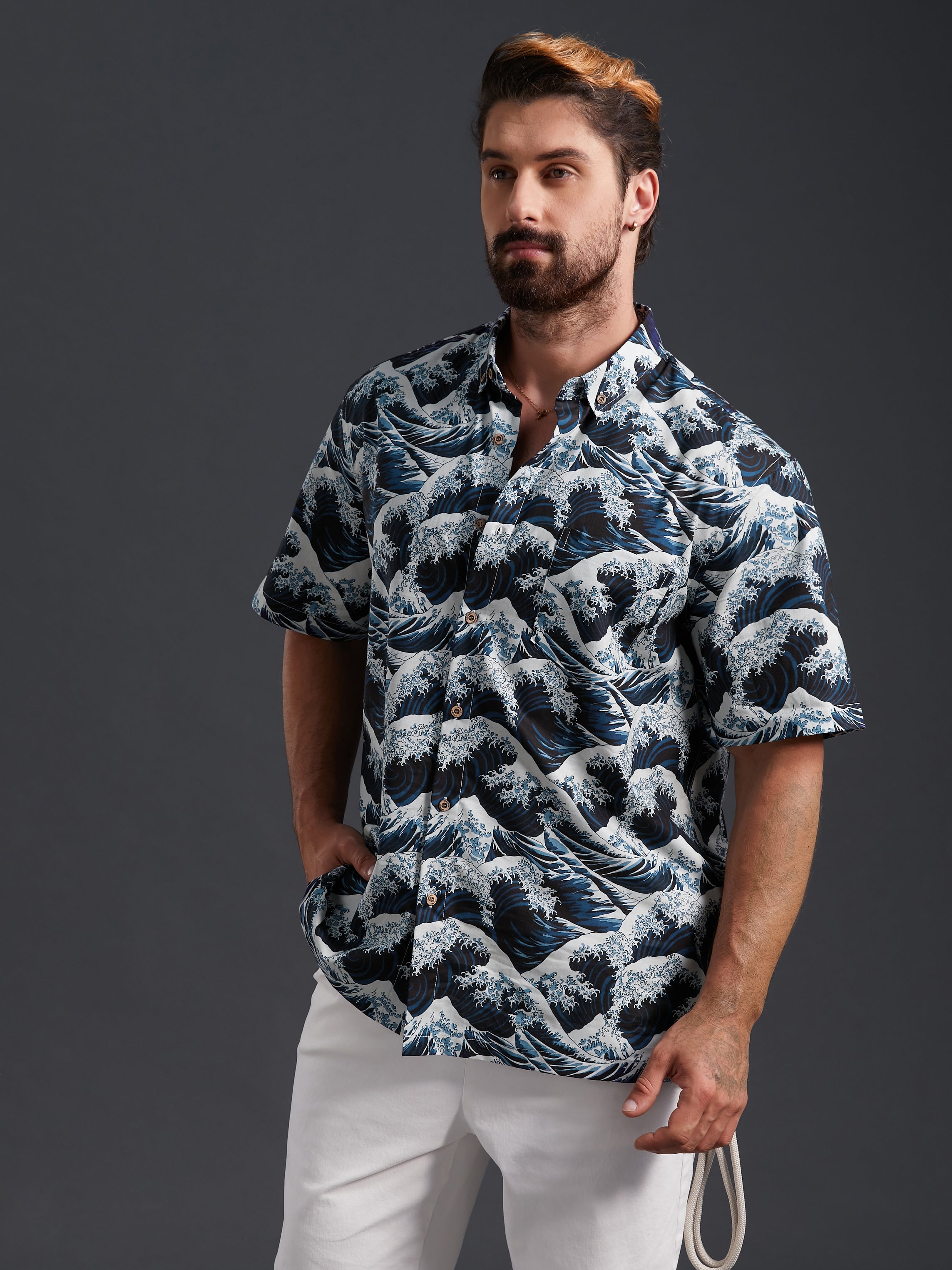 OROMEN | Great Wave Shirt | 100% Cotton Hokusai Ukiyo-e Japanese Print OROMEN | Great Wave Shirt | 100% Cotton Hokusai Ukiyo-e Japanese Print
