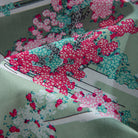 Hand-Painted Ukiyo-e Print Close-Up - Mt. Fuji Cherry Blossom Cotton Fabric Texture