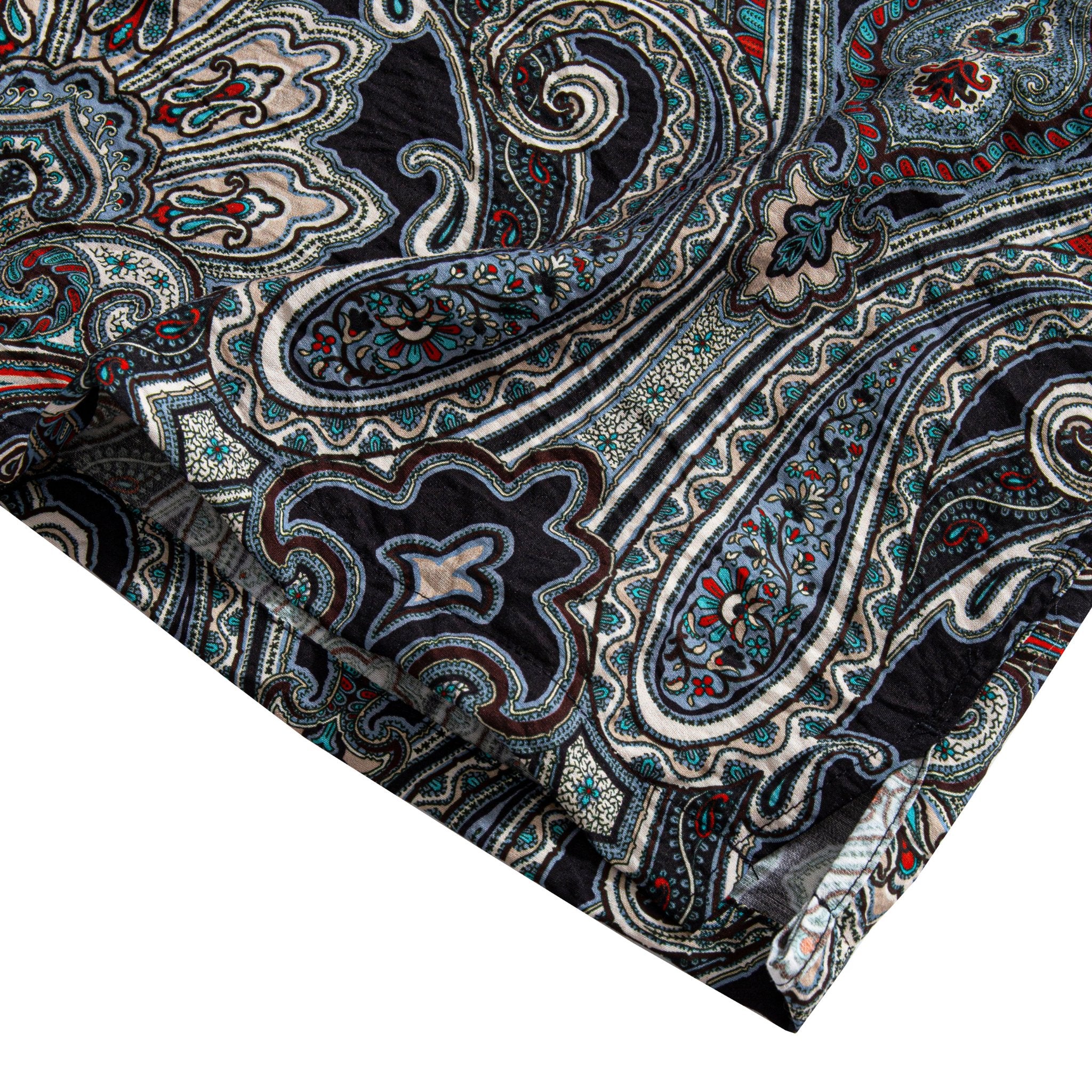 Hem Detail – OROMEN Nostalgic Paisley Shirt – Seamless All-Over Print Pattern