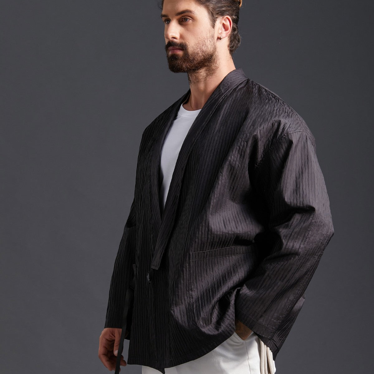 Japanese Pleated Kimono Haori - Yamamoto Collection Handcrafted by Artisans