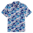 Japanese Ukiyo-e aloha shirt with blue Mount Fuji cherry blossoms and traditional castle print