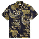 Japanese Ukiyo-e crane print cotton shirt with gold accents - Crane Elegance by OROMEN