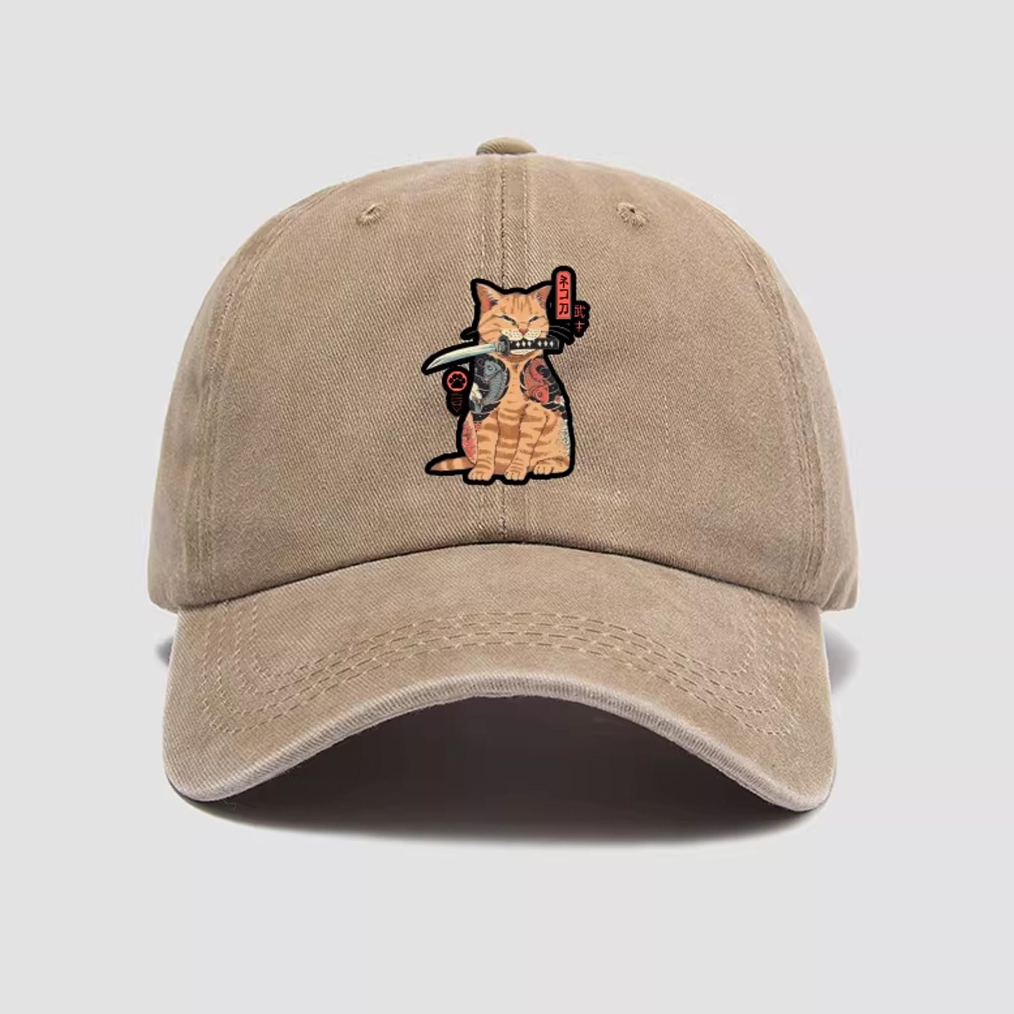 Japanese cat baseball cap - curved brim and breathable eyelets design