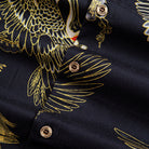 Japanese crane pattern detail with traditional Ukiyo-e art style on black cotton