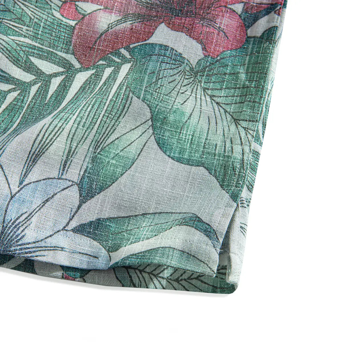 Japanese-inspired botanical floral print on Midsummer Hawaiian shirt