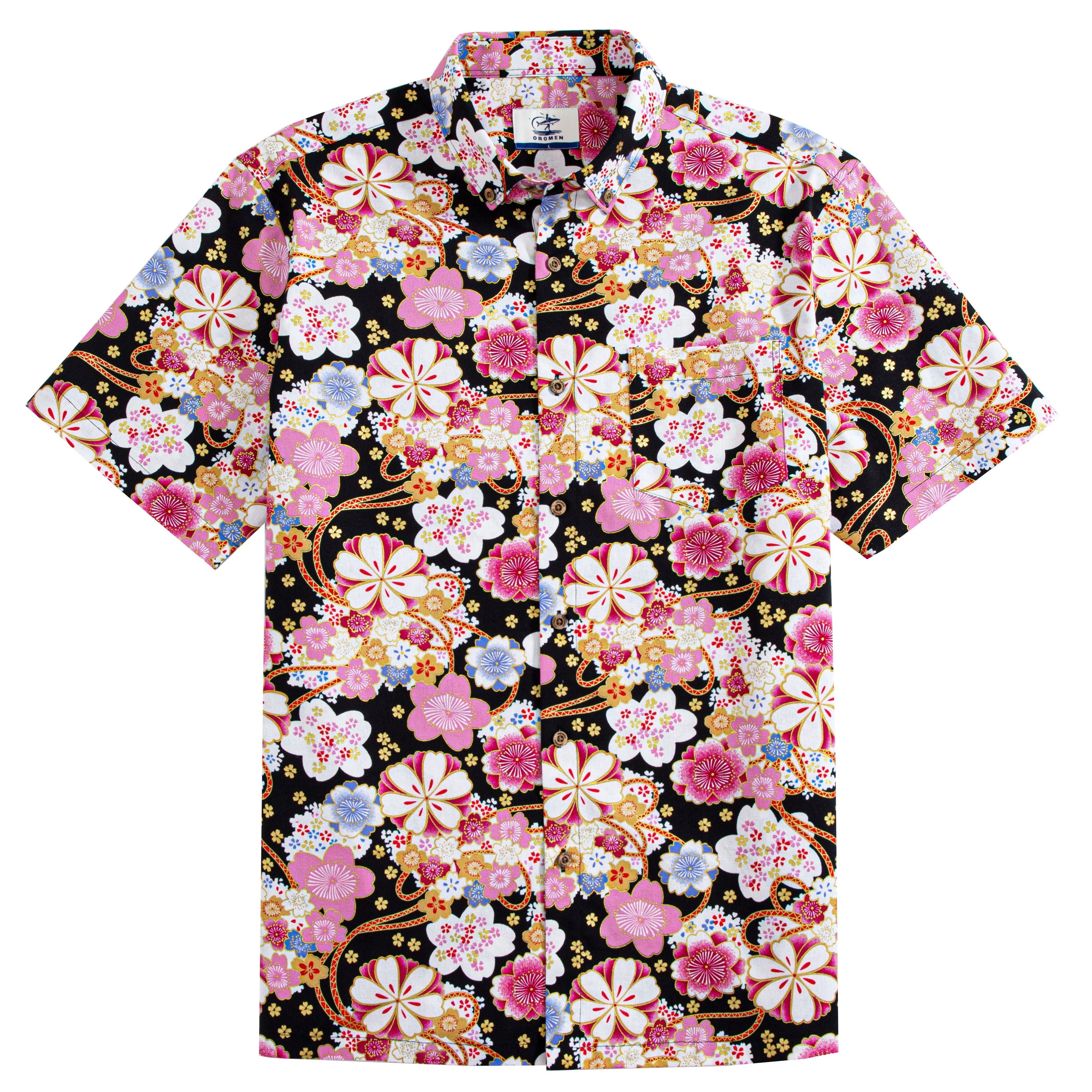 Japanese sakura temari ball ukiyo-e cotton shirt front view