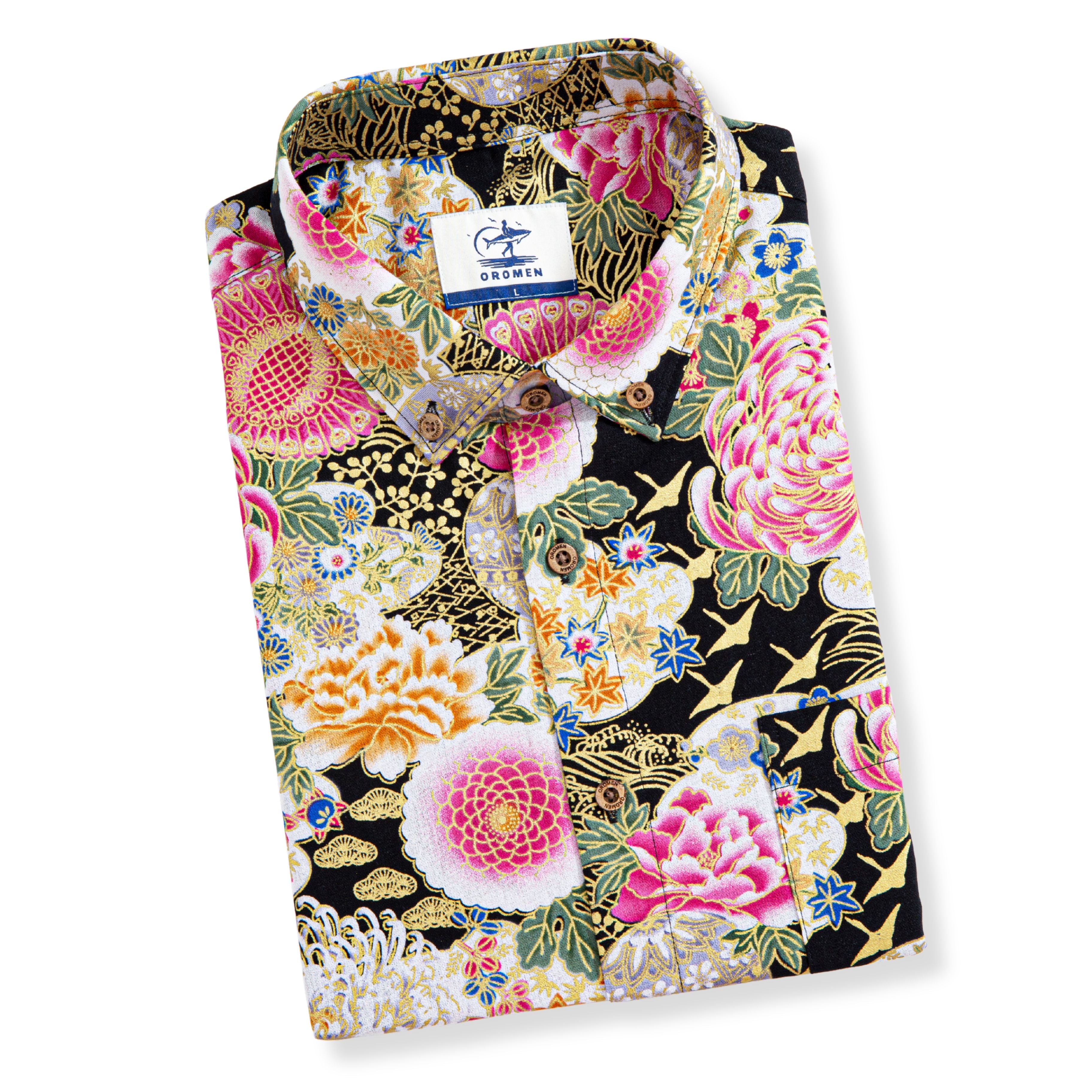 HIYO様 Japanese Peony Chrysanthemum Cotton Shirt - OROMEN Ukiyo-e