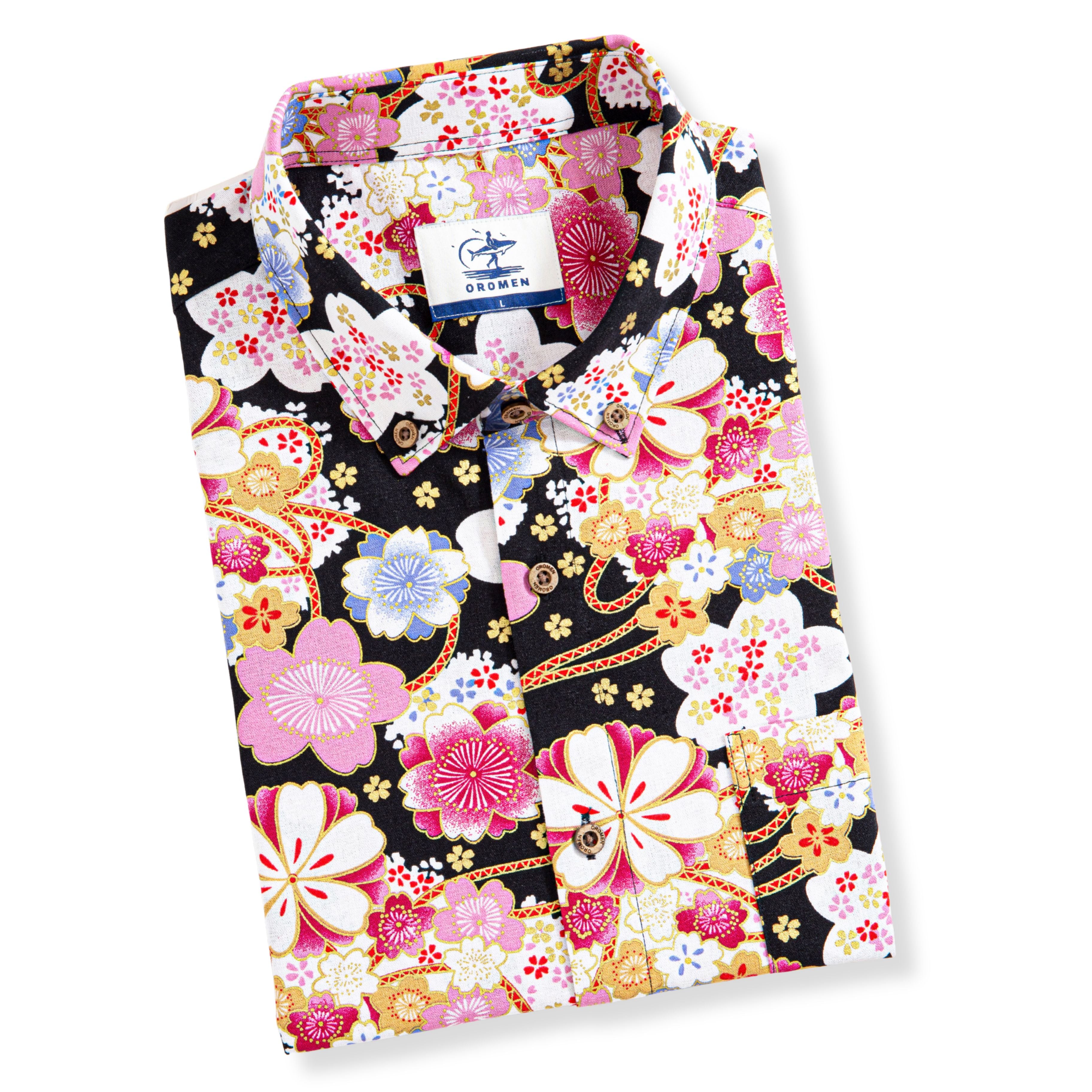 Sakura Temari Ball Japanese Ukiyo-e Shirt - 100% Cotton Button
