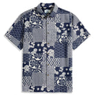 Japanese ukiyoe collage aloha shirt navy blue OROMEN