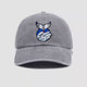 Light grey Ukiyo-e embroidered baseball cap with whale tail design on cotton denim