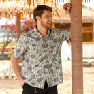 Marine Life grey aloha shirt with Japanese-inspired ocean print