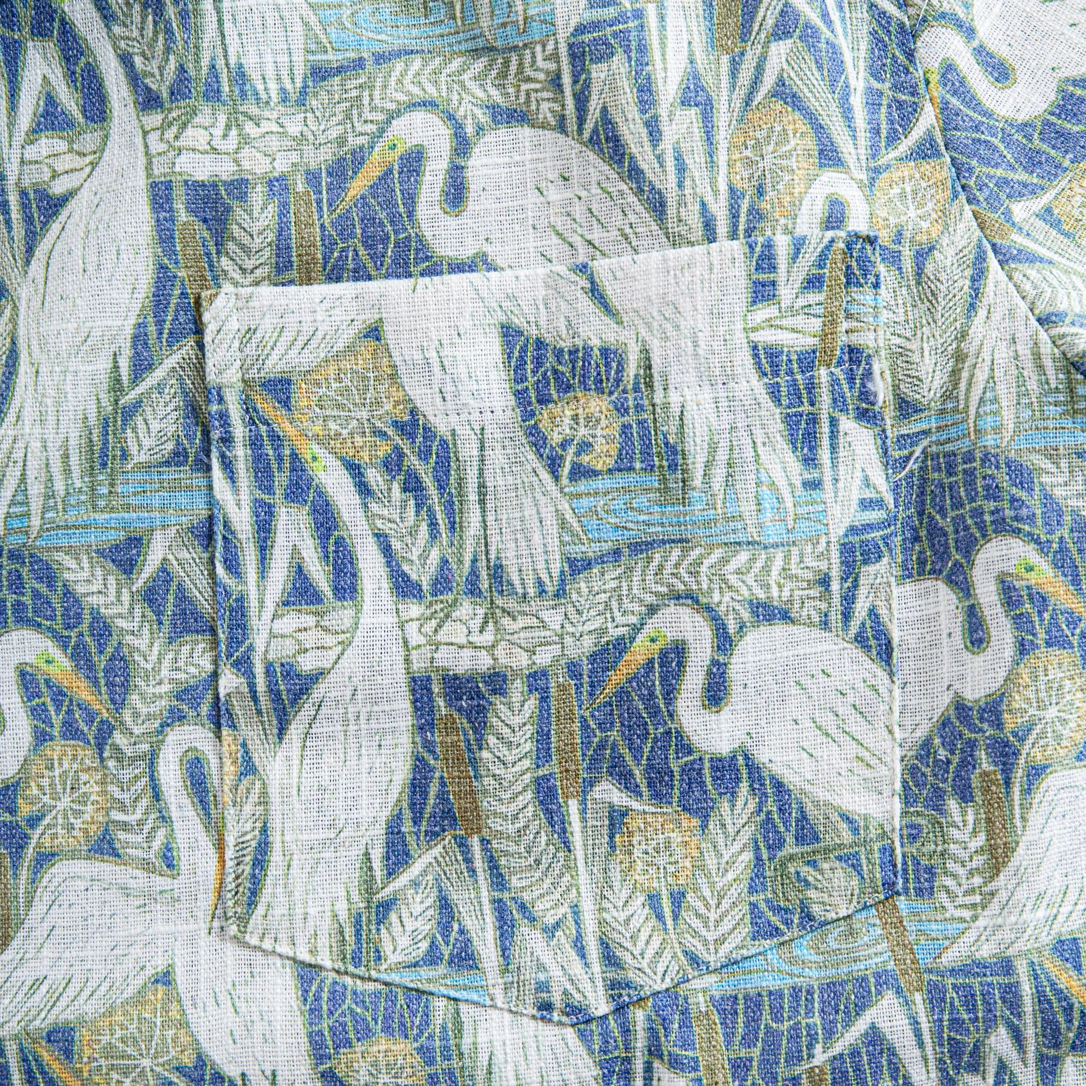 Matsuma Crane aloha shirt with camp collar and natural coconut buttons