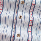 Men wearing embroidered floral striped casual shirt with button-down collar