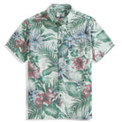 Midsummer green linen aloha shirt with hand-painted botanical floral print