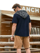 Model standing wearing OROMEN Lodge Corduroy Hooded Shirt