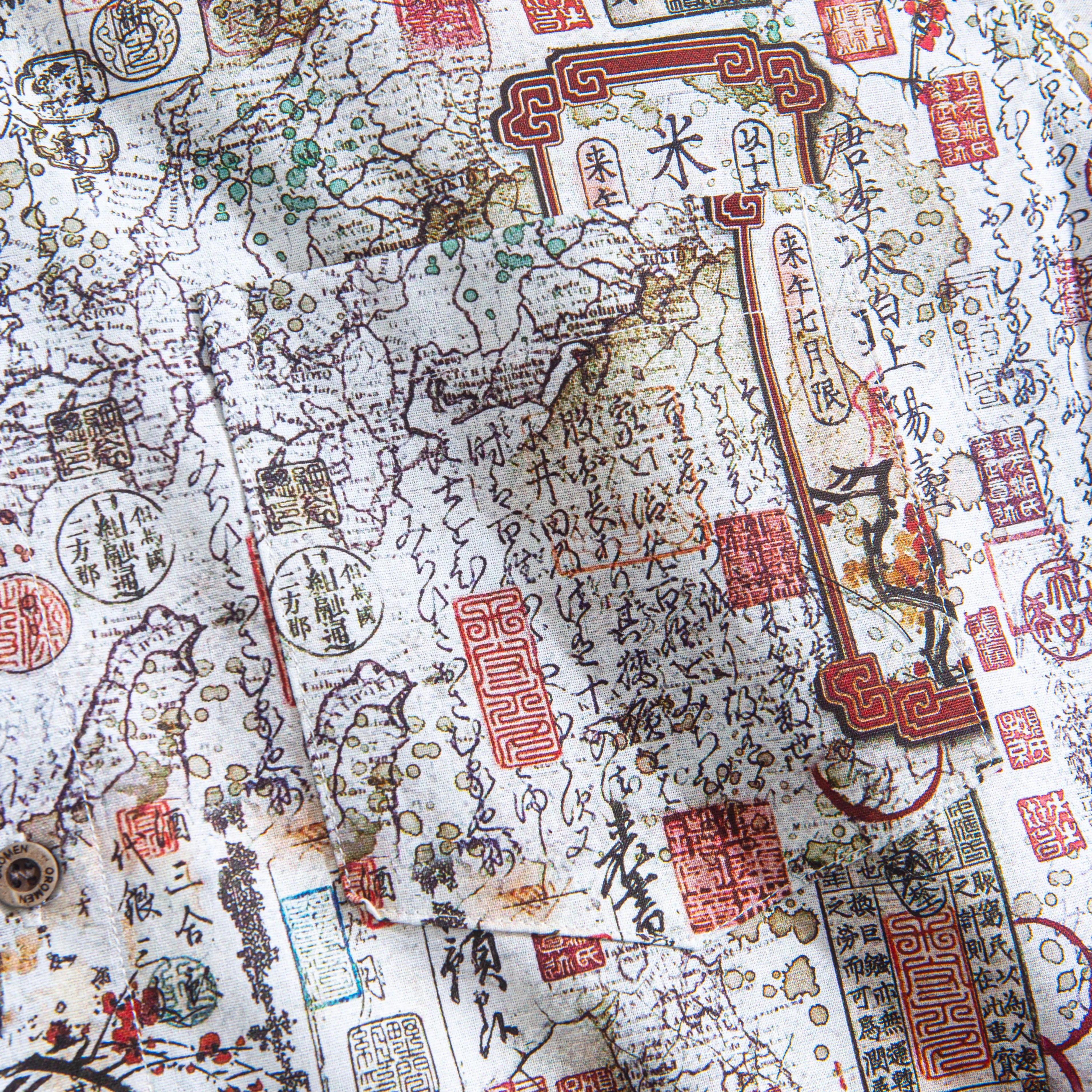 Model wearing Poetic Plum Blossoms Aloha Shirt - relaxed tropical fit