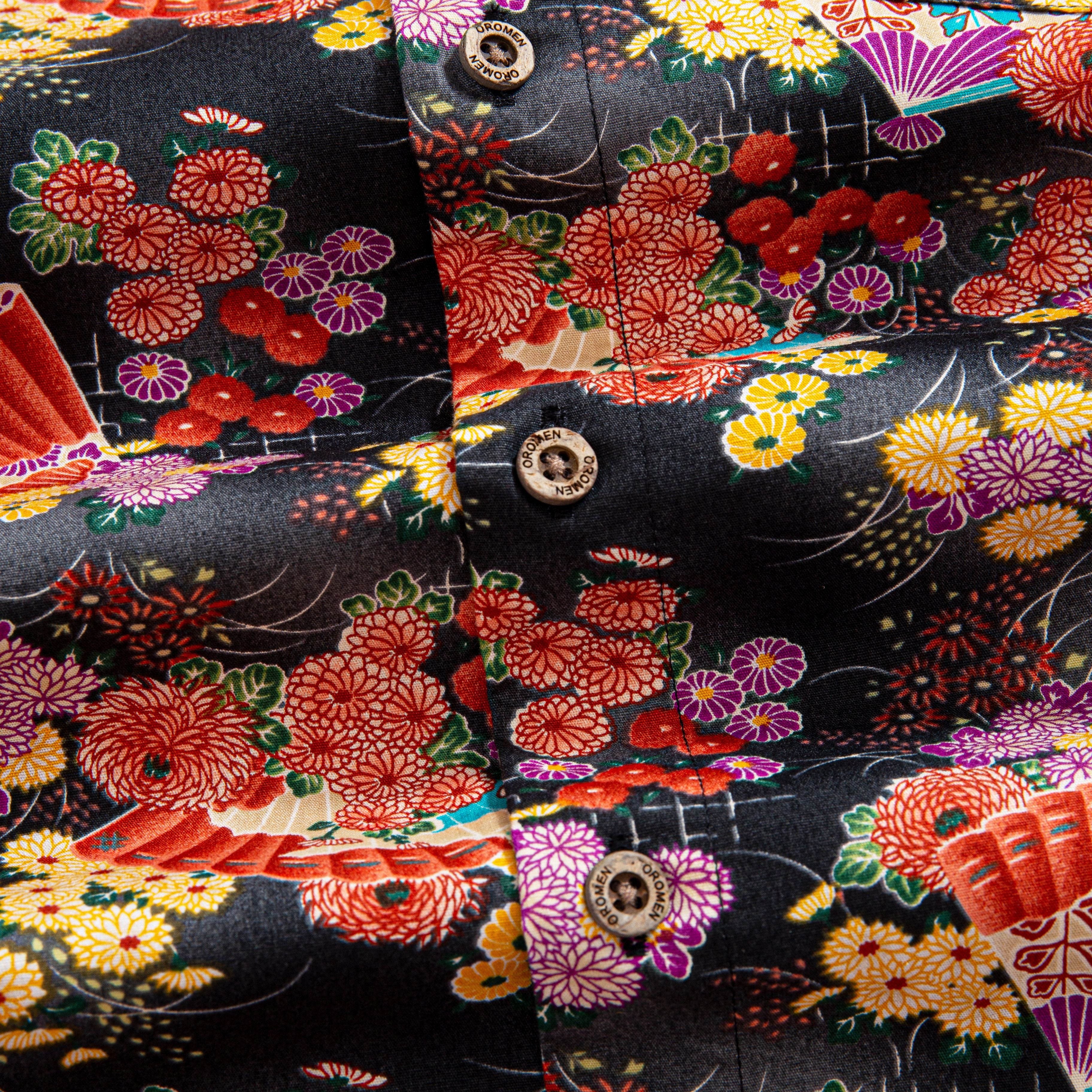 Natural coconut button detail on Japanese cotton shirt