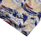 Natural coconut buttons and button-down collar on Hokusai ukiyo-e inspired aloha shirt