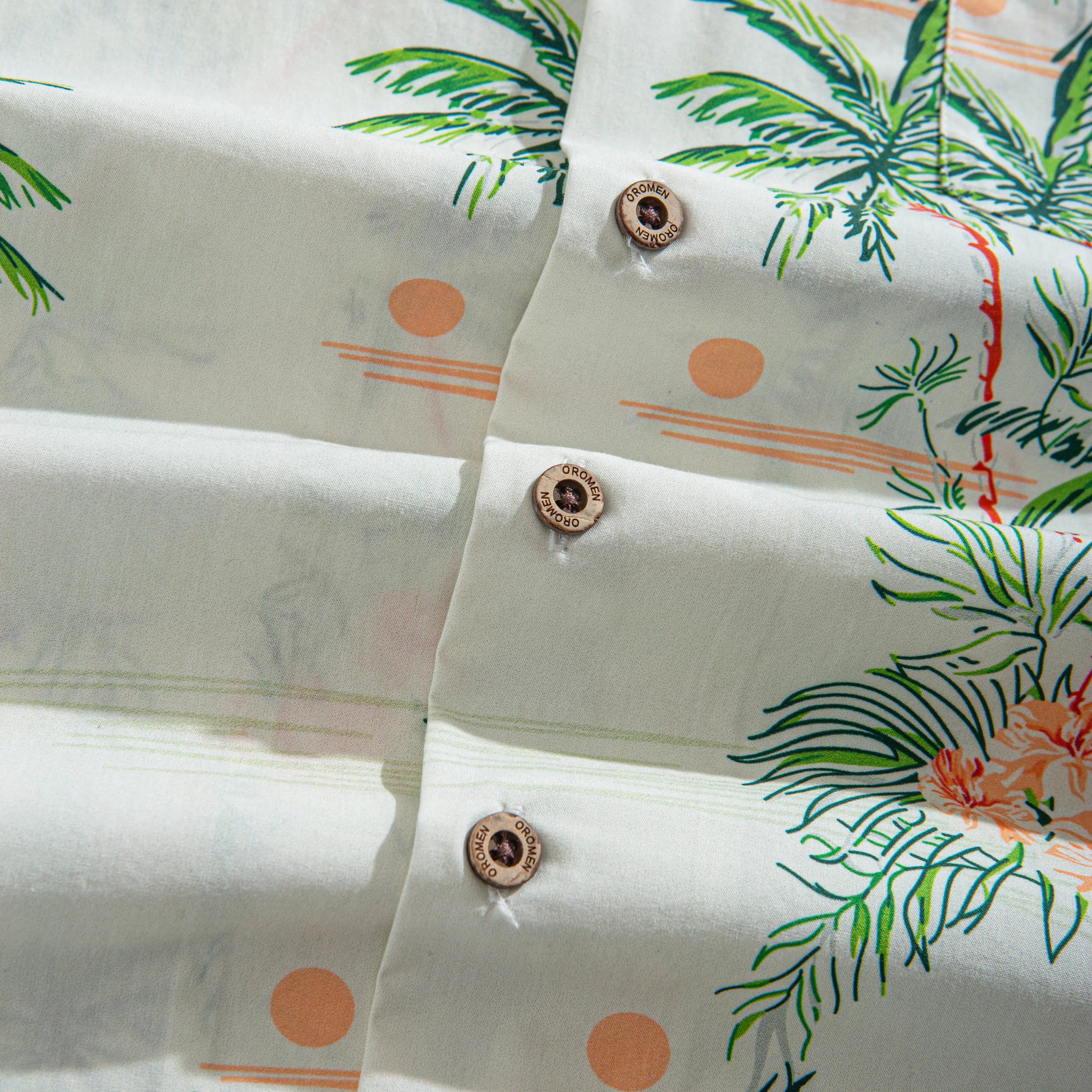 Natural coconut buttons on Elegant tropical Aloha shirt