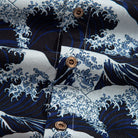 Natural coconut buttons on Great Wave Hokusai Ukiyo-e shirt