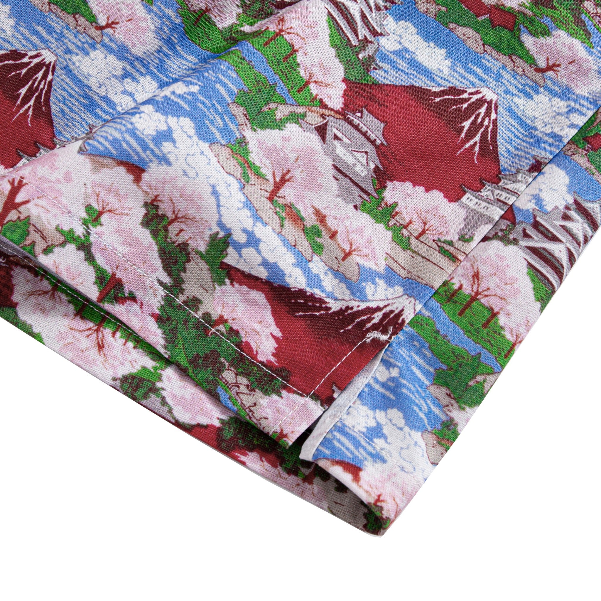 Natural coconut buttons on Japanese Ukiyo-e print aloha shirt