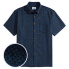 Navy cotton linen woven shirt - OROMEN breathable button-down casual shirt