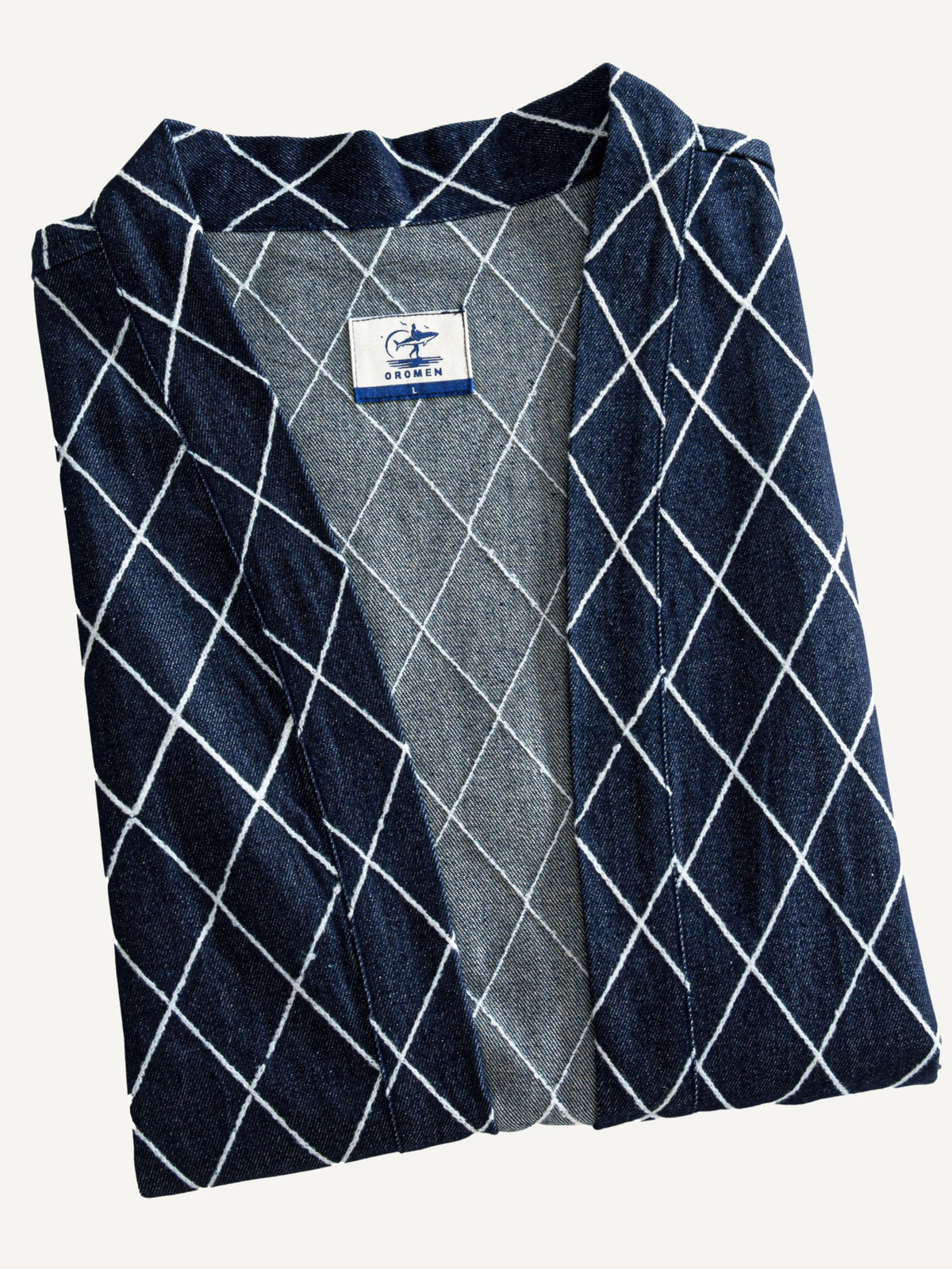 Neatly folded Diamond Grid Haori Kimono showcasing structured cotton-blend fabric