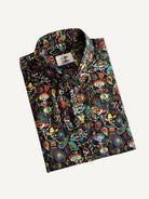 Neatly folded OROMEN Sugar Skulls cotton button-down shirt