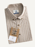 Neatly folded presentation of OROMEN Sashiko Stripe Cotton Shirt
