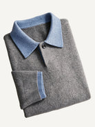 Neatly folded presentation of OROMEN Two-Tone Collar Knit Sweater