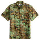 OROMEN 70s Vintage Paisley Hawaiian Shirt – Front View – Olive Green Retro Print