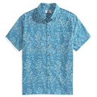 OROMEN Acanthus Leaves Aloha Shirt in Blue – Front View