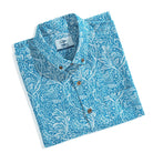 OROMEN Acanthus Leaves Aloha Shirt in Blue – Lifestyle Shot