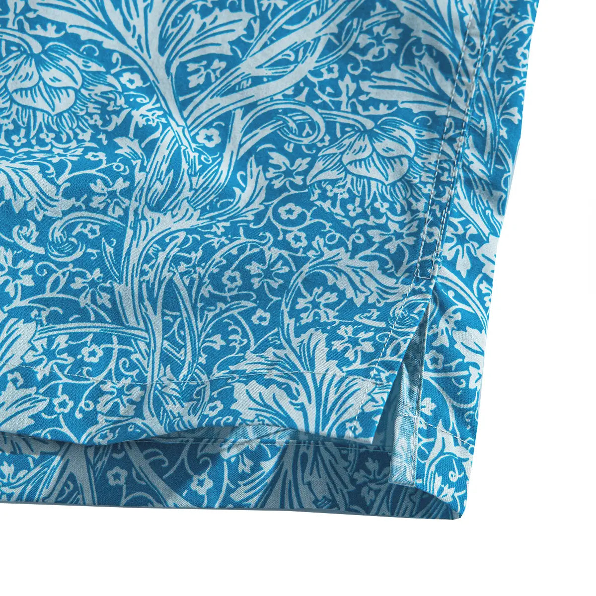 OROMEN Acanthus Leaves Aloha Shirt in Blue – Side View