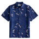 OROMEN Arctic Tern Shirt — front view, navy blue all-over seabird print, button-down collar
