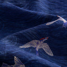 OROMEN Arctic Tern Shirt — fabric close-up showing arctic tern bird detail on deep navy wave texture
