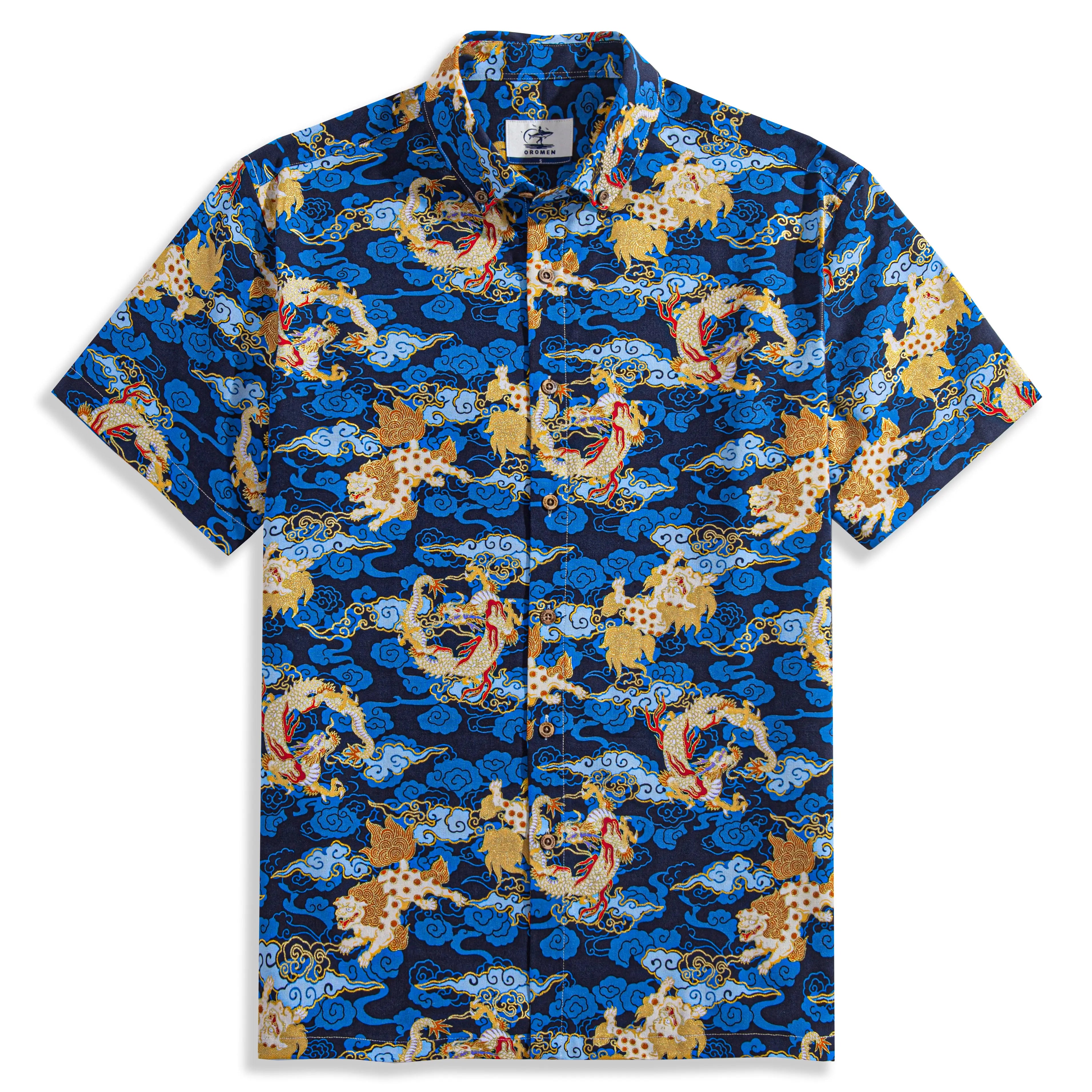 OROMEN Auspicious Clouds and Dragons Hawaiian Shirt – Front View