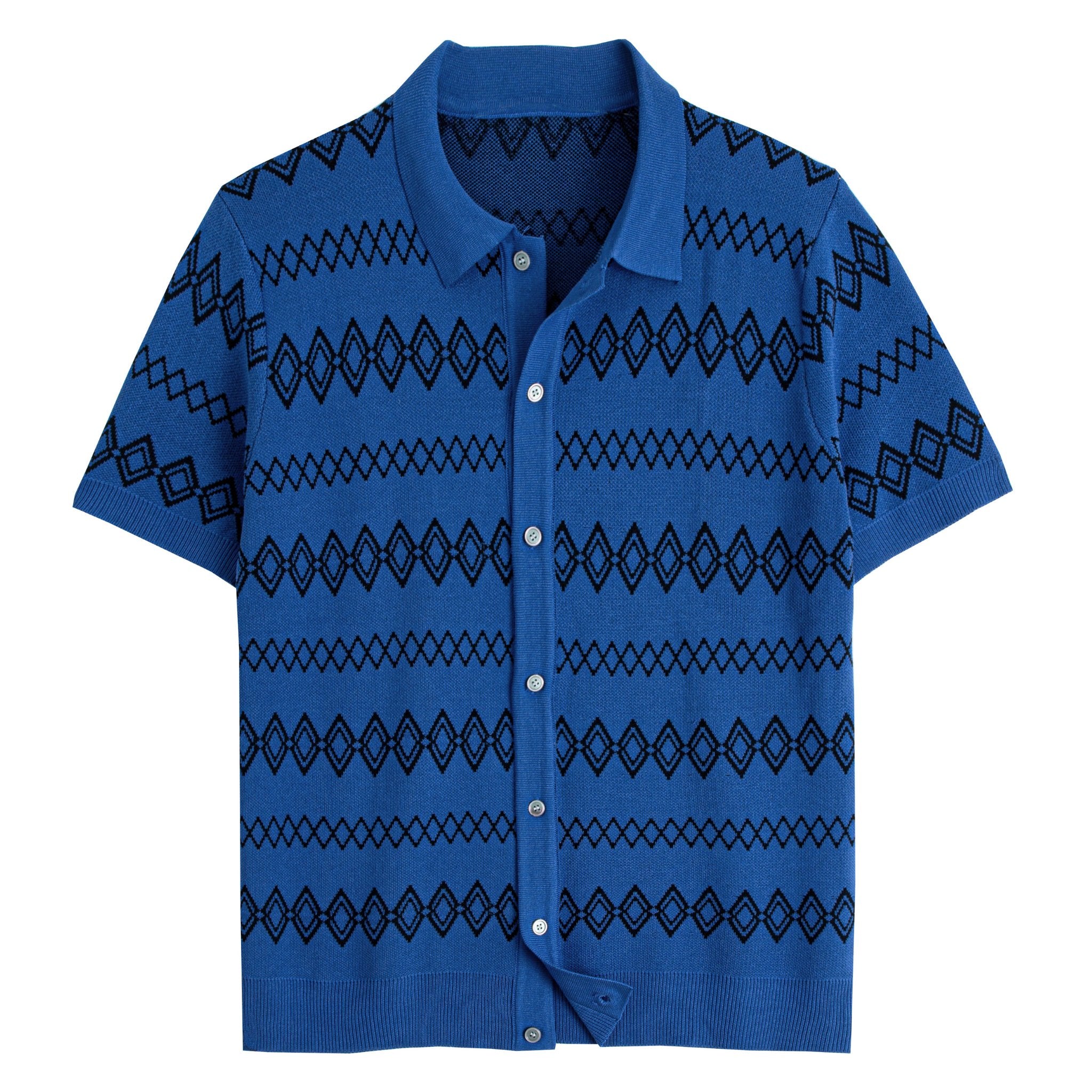 OROMEN Aztec Jacquard Knit Shirt in Cobalt Blue – Men's Front View