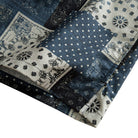 OROMEN Bandana Patchwork shirt side vent and hem detail, indigo black and off-white bandana patchwork with double needle stitching