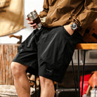 OROMEN Black Utility Cargo Shorts – Side View