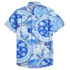 OROMEN Blue Porcelain Art Shirt – Fabric & Print Texture Detail