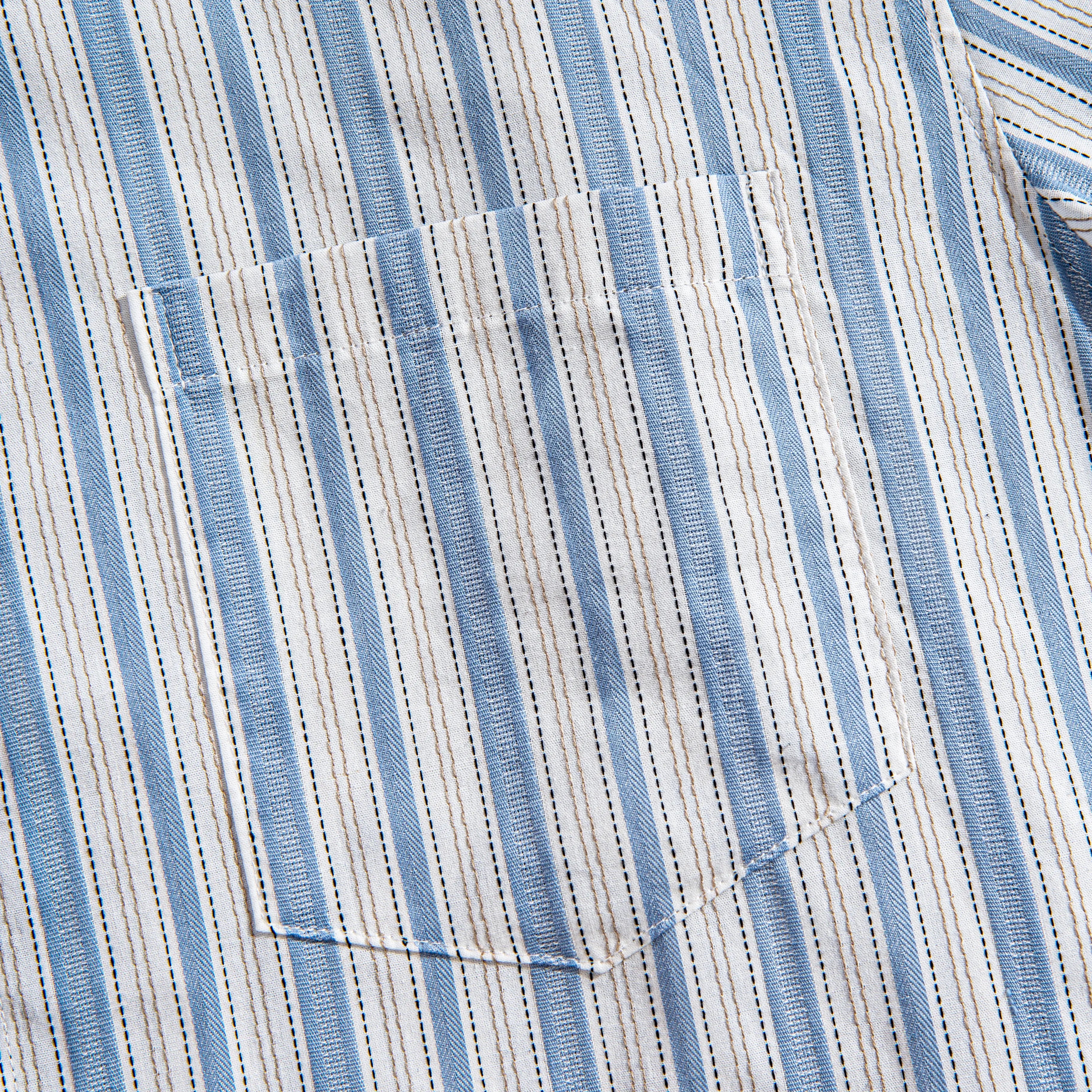 OROMEN Blue Ribbon Striped Shirt – Chest Pocket Detail, Double Needle Stitching