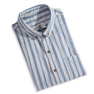 OROMEN Blue Ribbon Striped Shirt – Folded Display, Woven Texture Cotton Fabric