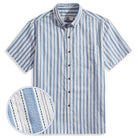 OROMEN Blue Ribbon Striped Shirt – Front View, 100% Cotton Men's Button-Down