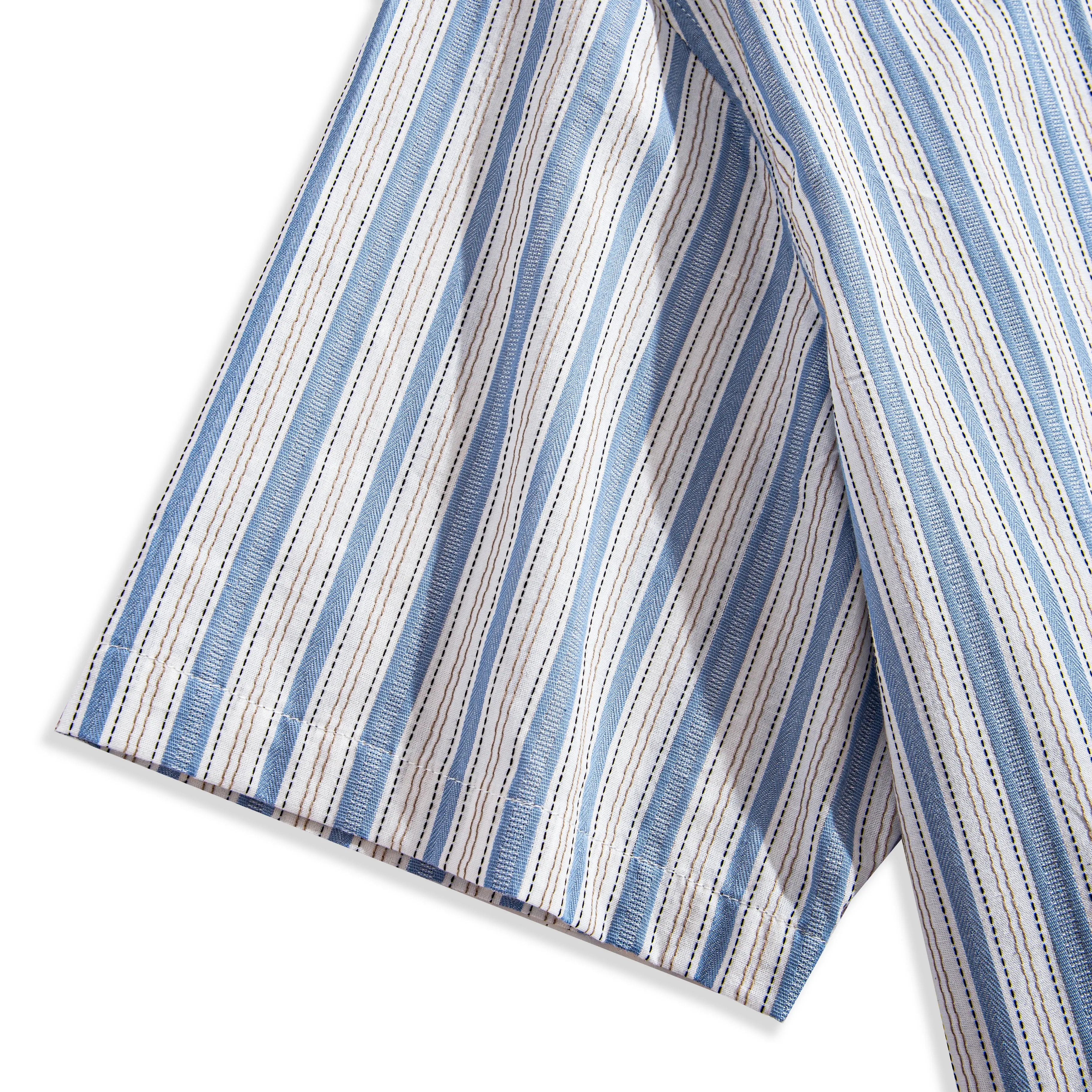 OROMEN Blue Ribbon Striped Shirt – Short Sleeves Style, Men's Casual Summer Shirt